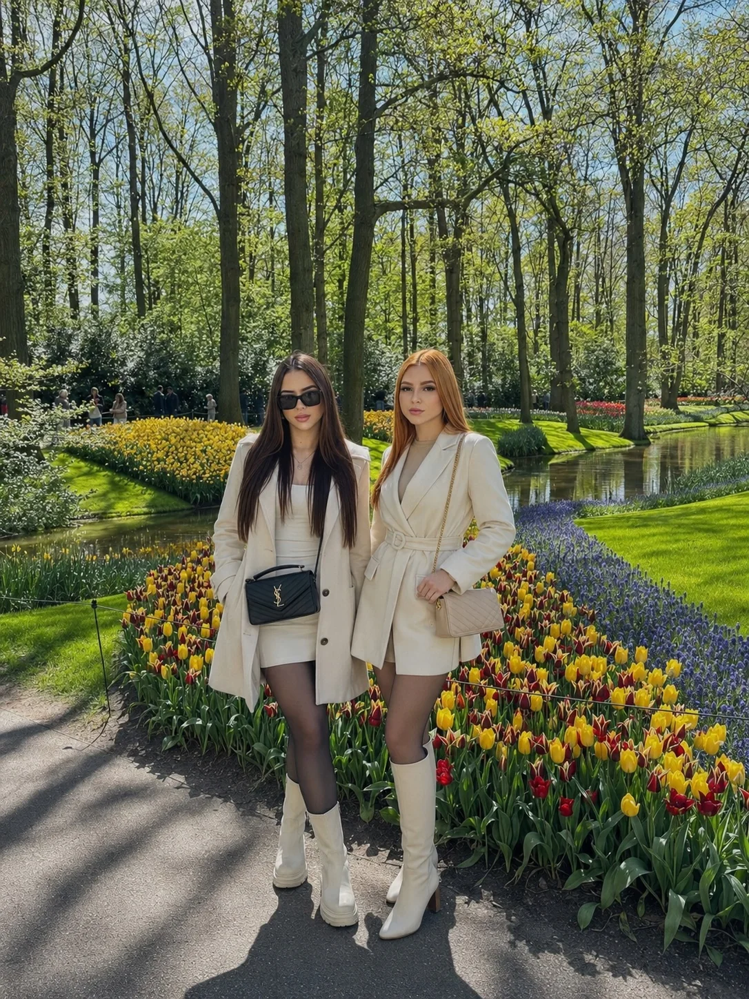 Kelly and Jamilly in a European garden
